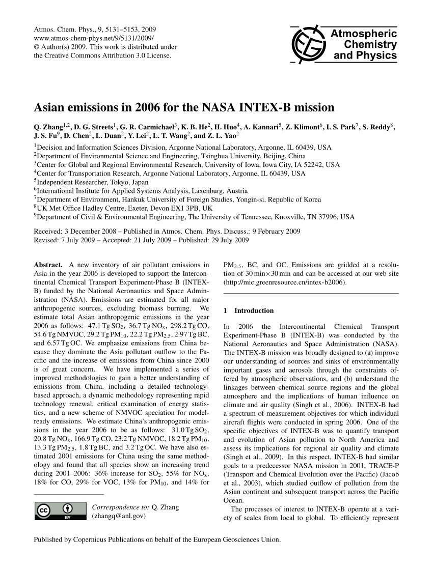 Pdf Asian Emissions In 2006 For The Nasa Intex B Mission