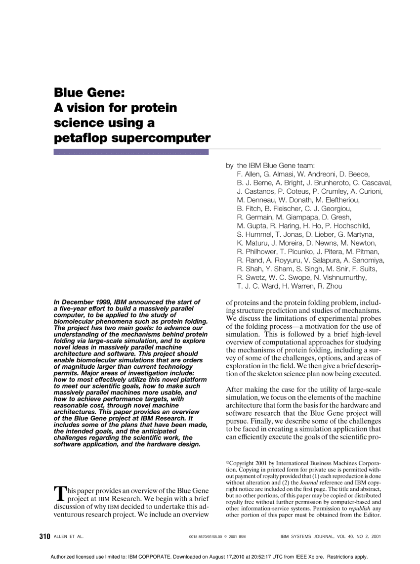 PDF) Blue Gene: A vision for protein science using a petaflop