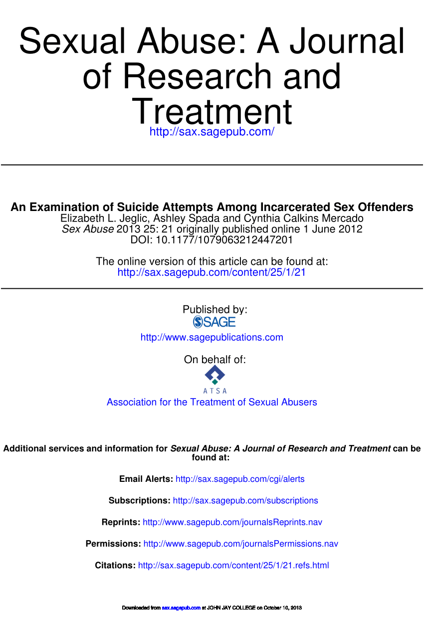 Pdf An Examination Of Suicide Attempts Among Incarcerated Sex Offenders