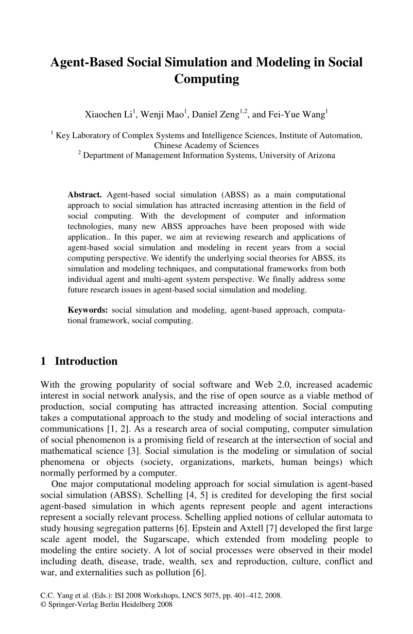 (PDF) AgentBased Social Simulation and Modeling in Social Computing