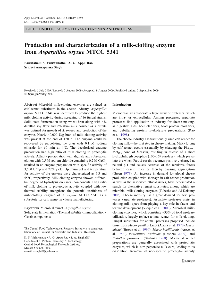 (PDF) Production and characterization of a milkclotting