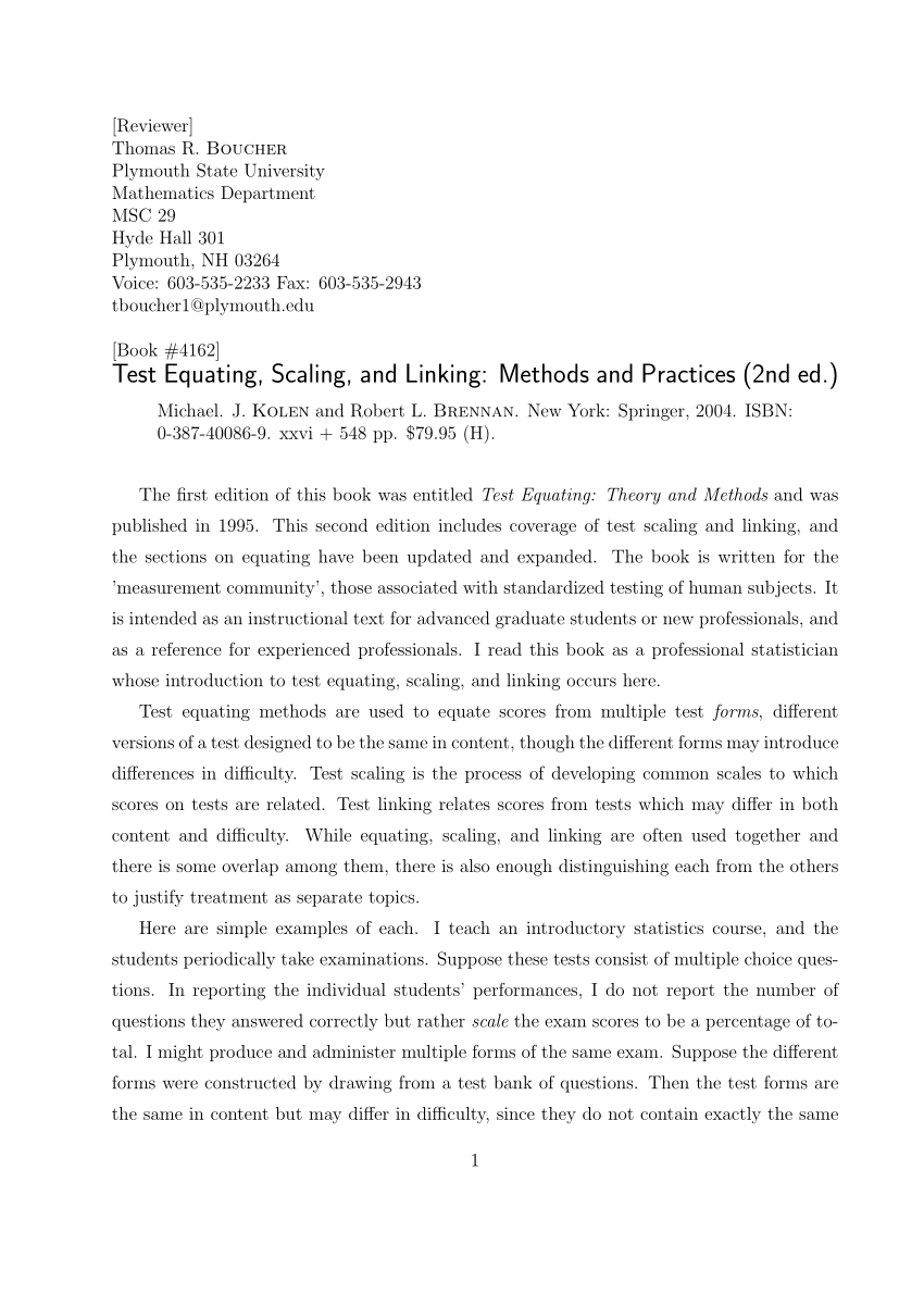 PDF) Test equating, scaling, and linking. Methods and practices