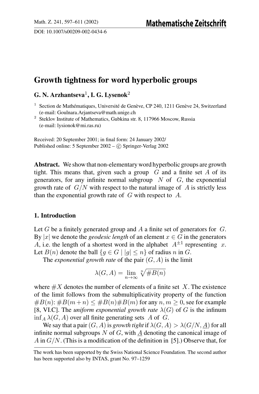 Pdf Growth Tightness For Word Hyperbolic Groups
