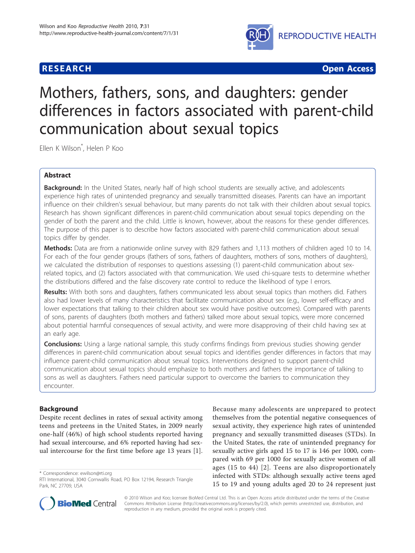 PDF) Mothers, fathers, sons, and daughters: Gender differences in factors  associated with parent-child communication about sexual topics