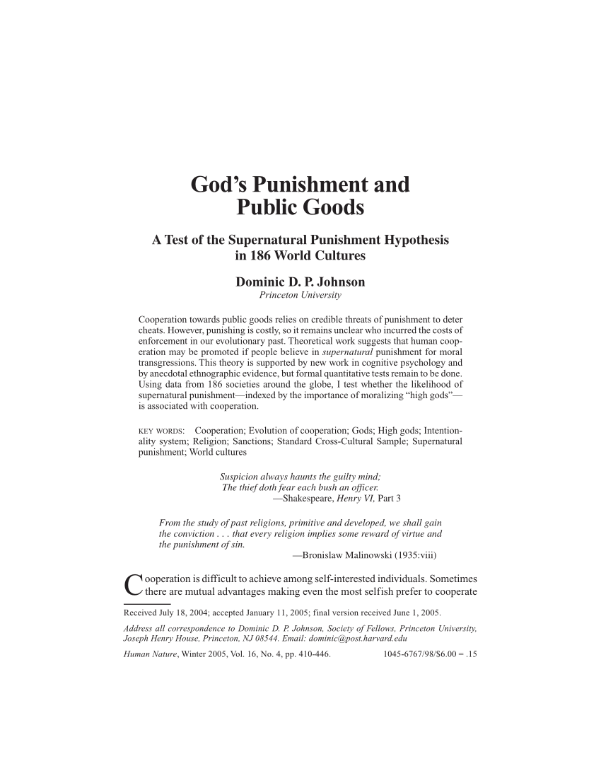PDF) God's punishment and public goods