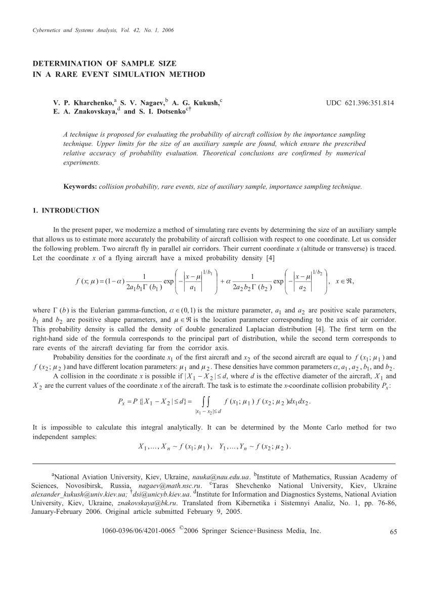 Pdf Determination Of Sample Size In A Rare Event Simulation Method