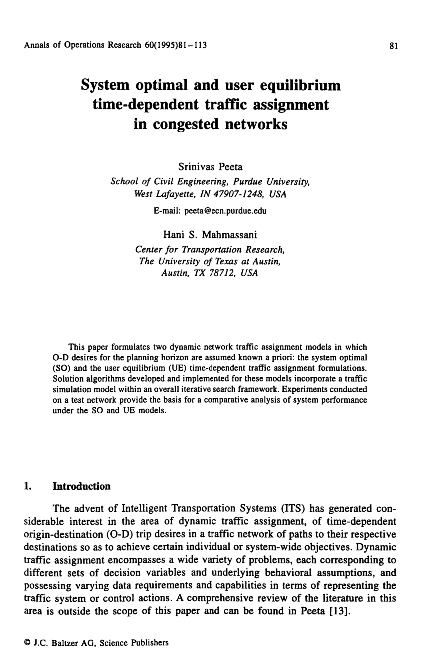 user optimal traffic assignment