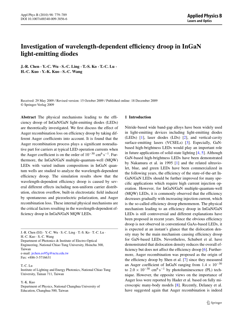 PDF) Investigation of wavelength-dependent efficiency droop in 