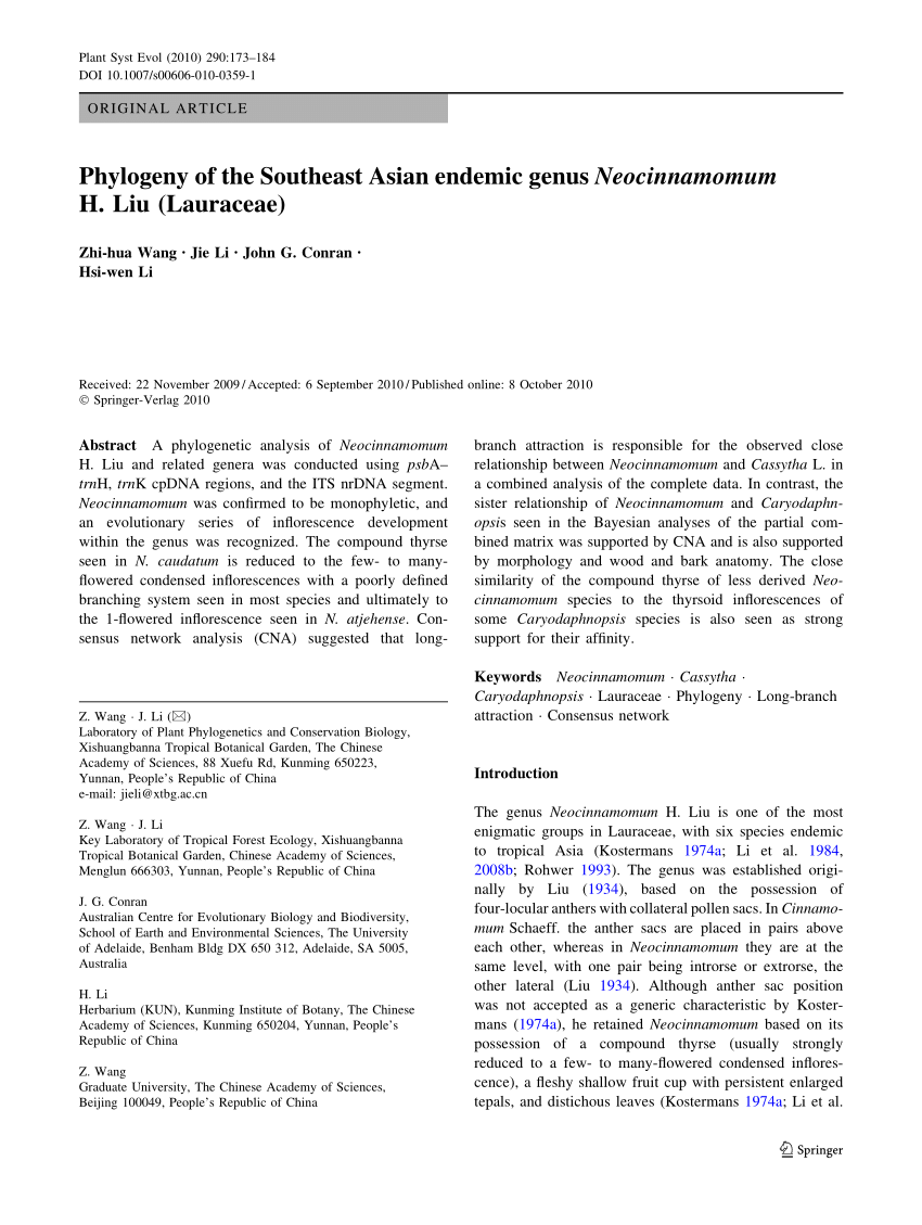 Pdf Phylogeny Of The Southeast Asian Endemic Genus Neocinnamomum H Liu Lauraceae