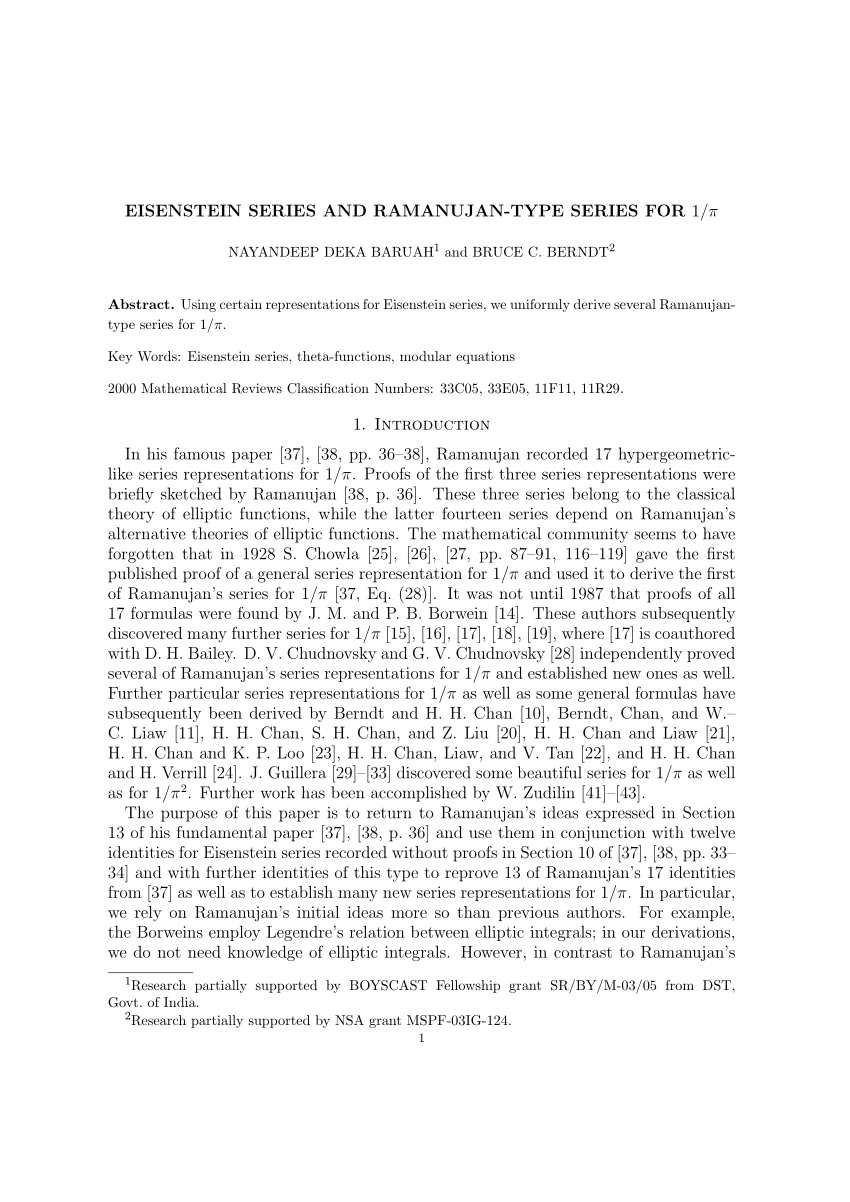 PDF) Eisenstein series and Ramanujan-type series for 1/π