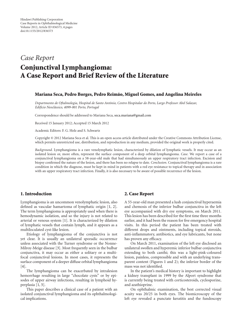 Pdf Conjunctival Lymphangioma A Case Report And Brief Review Of The Literature 