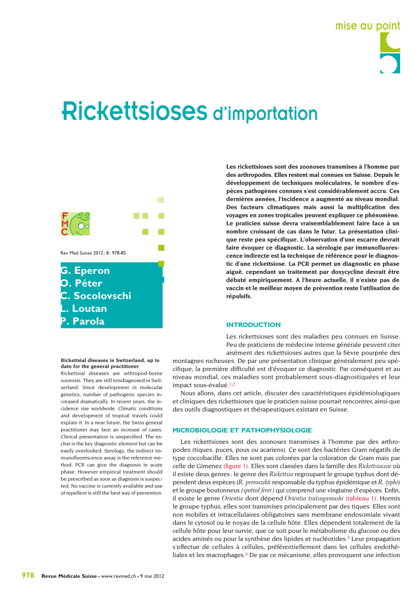 PDF) [Rickettsial diseases in Switzerland, update for the general ...