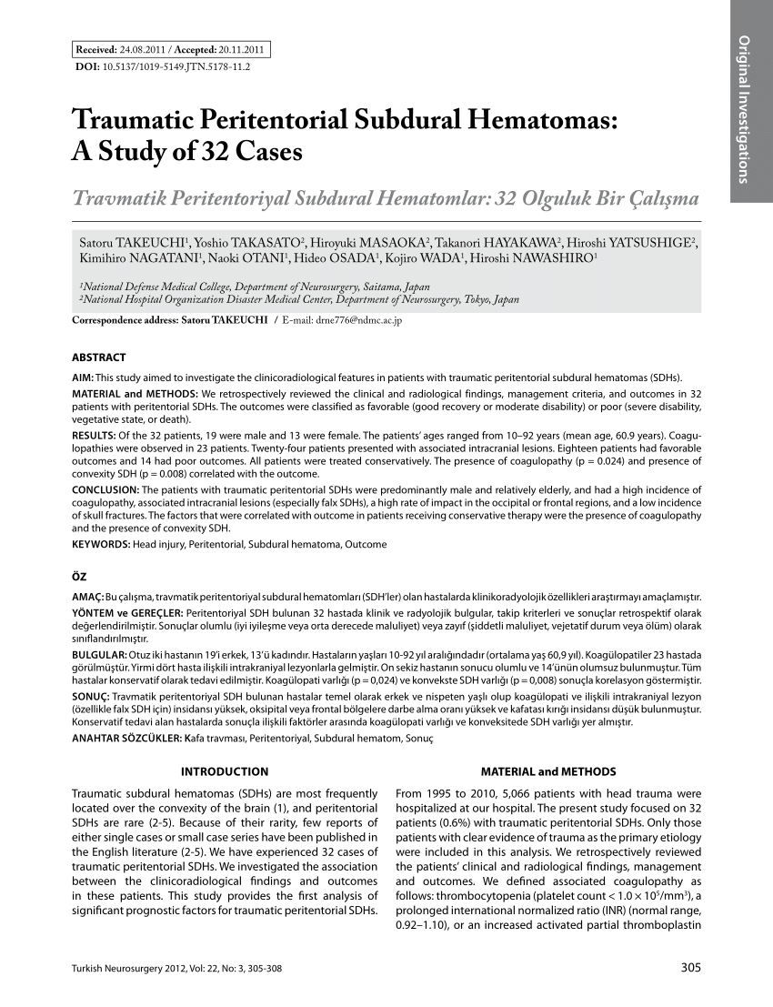 hand order afternoon PDF) Traumatic Peritentorial Subdural Hematomas: A Study of 32 Cases