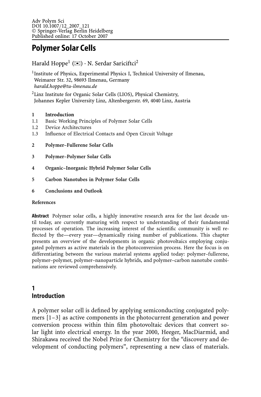 Pdf Polymer Solar Cells