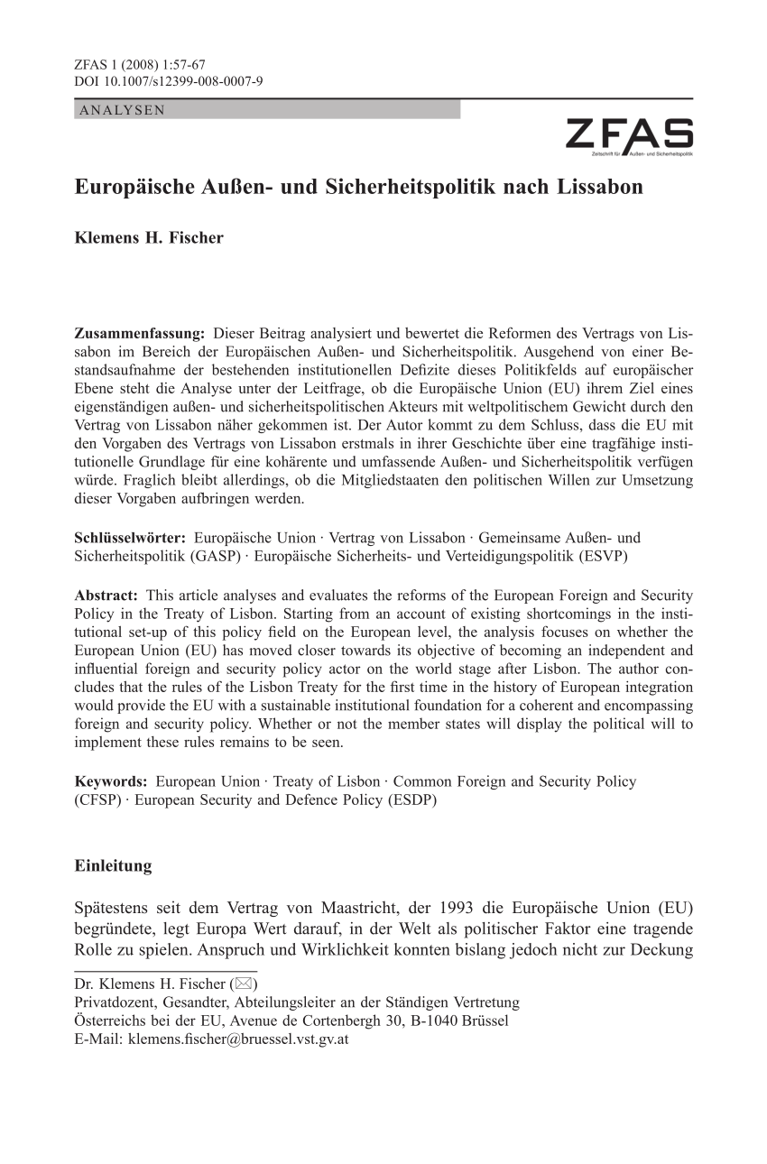 Pdf Europaische Aussen Und Sicherheitspolitik Nach Lissabon