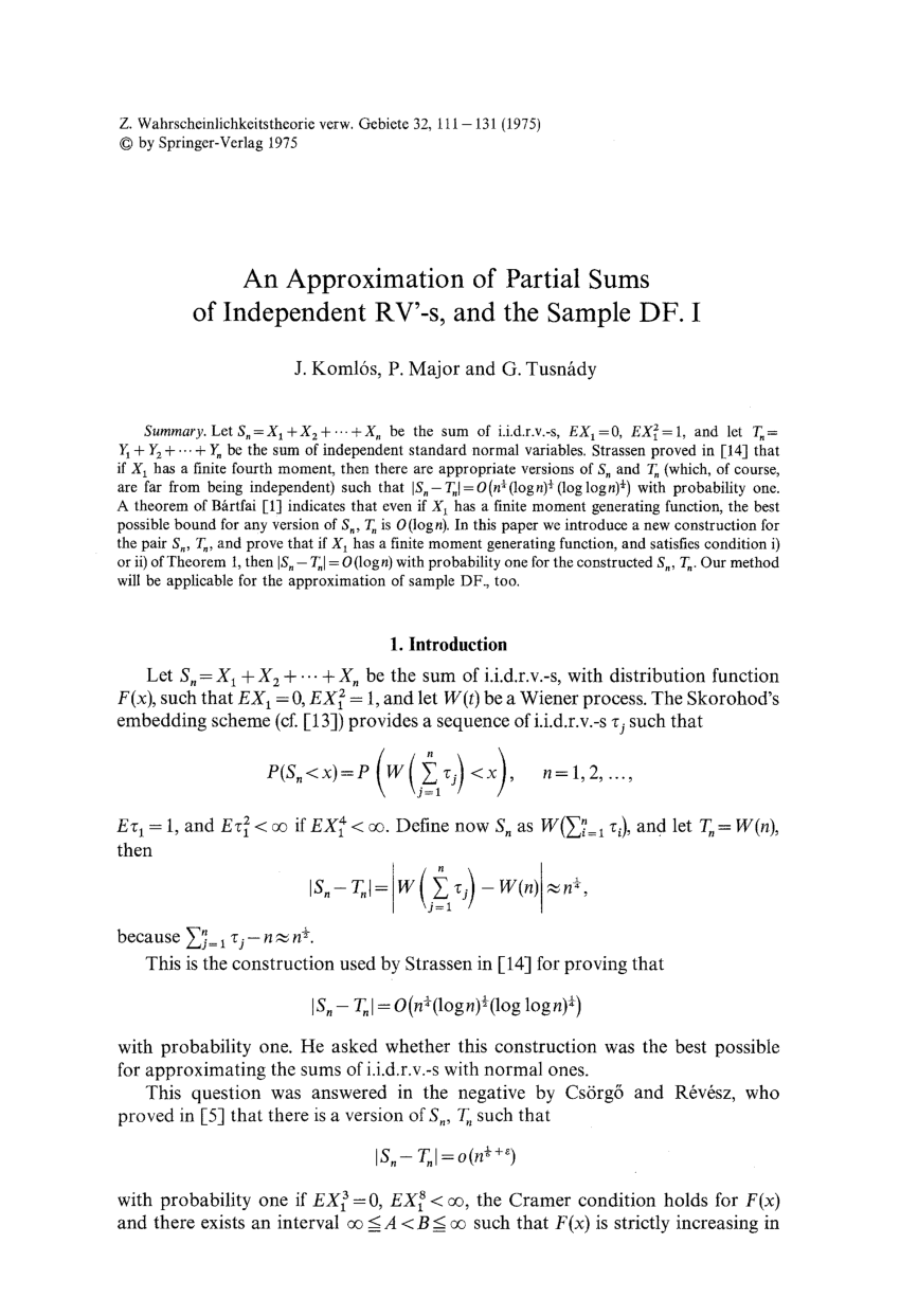 Pdf An Approximation Of Partial Sums Of Independent Rv S And The Sample Df I