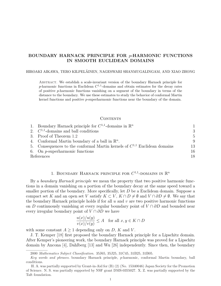 Pdf Boundary Harnack Principle For P Harmonic Functions In Smooth Euclidean Domains