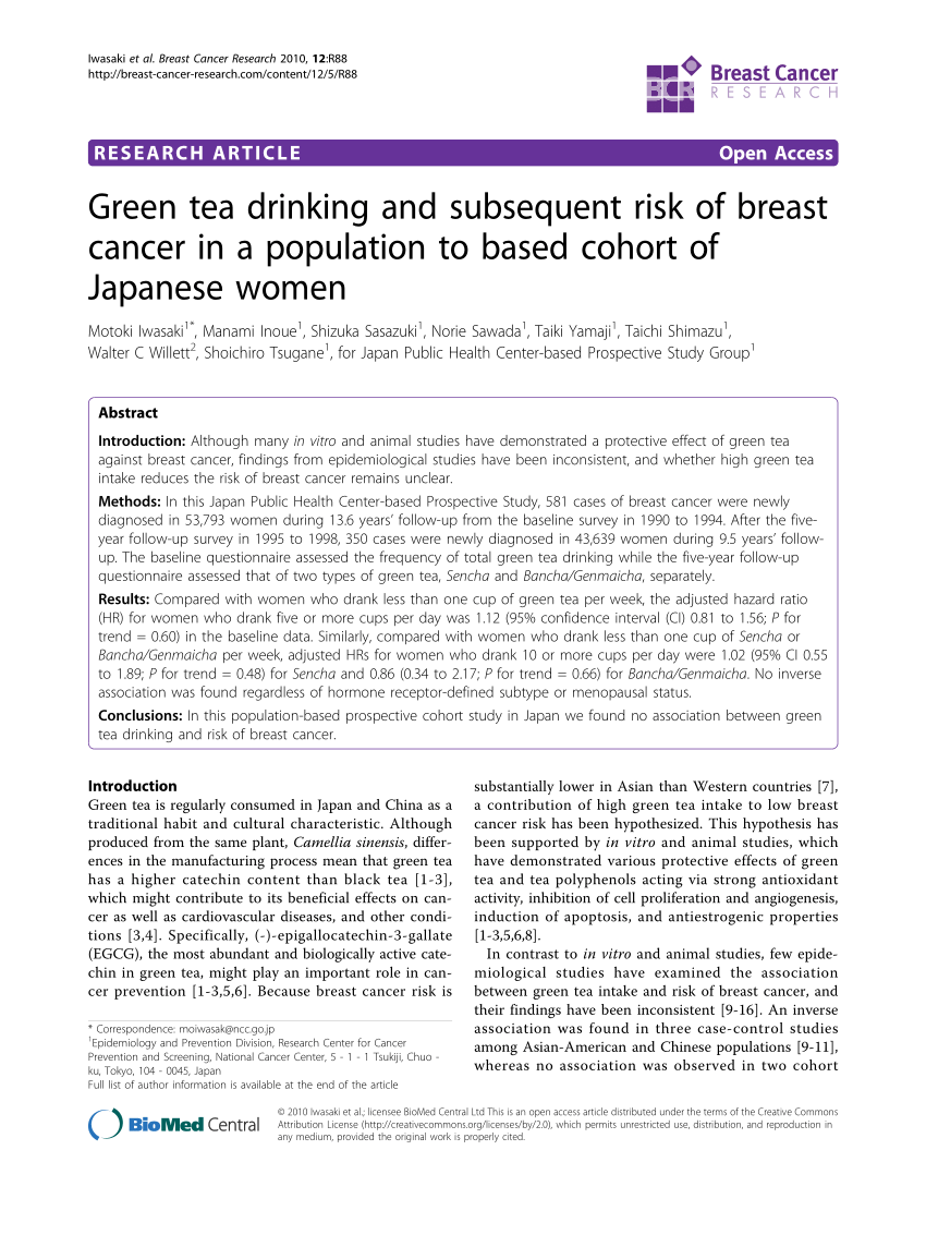 PDF) Green tea drinking and subsequent risk of breast cancer in a 