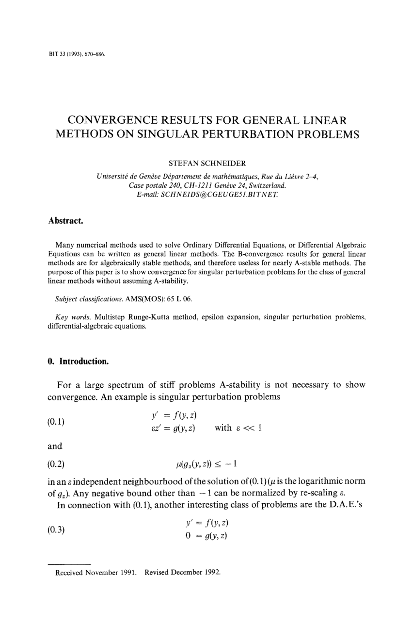 Pdf Convergence Results For General Linear Methods On Singular Perturbation Problems