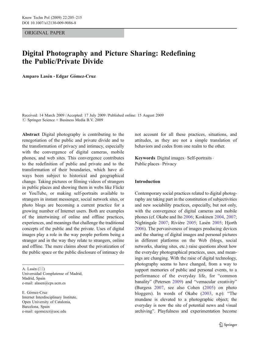 PDF) Digital Photography and Picture Sharing Redefining the Public/Private Divide