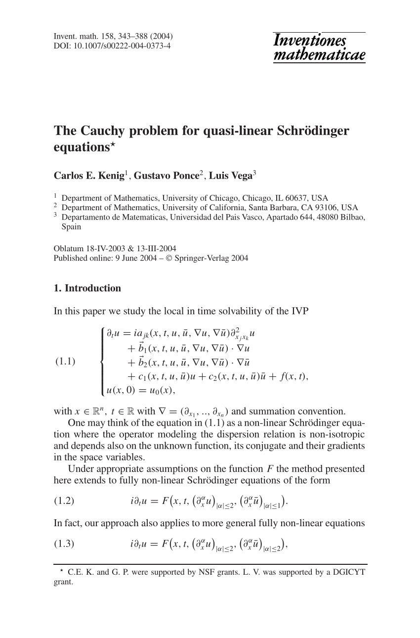 Pdf The Cauchy Problem For Quasi Linear Schr Dinger Equations