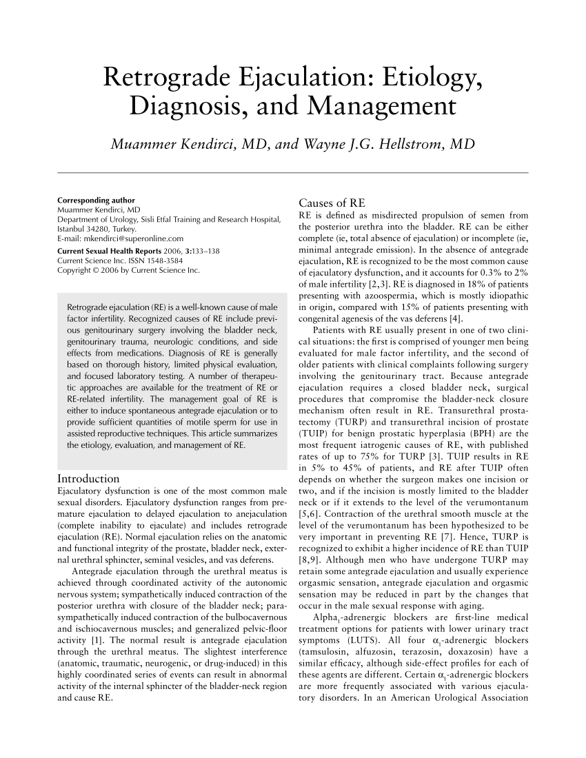 PDF Retrograde ejaculation Etiology diagnosis and management