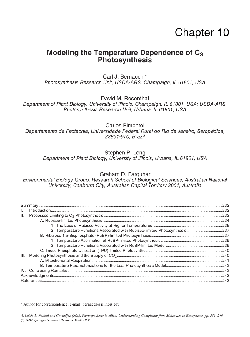 Pdf Modeling The Temperature Dependence Of C3 Photosynthesis