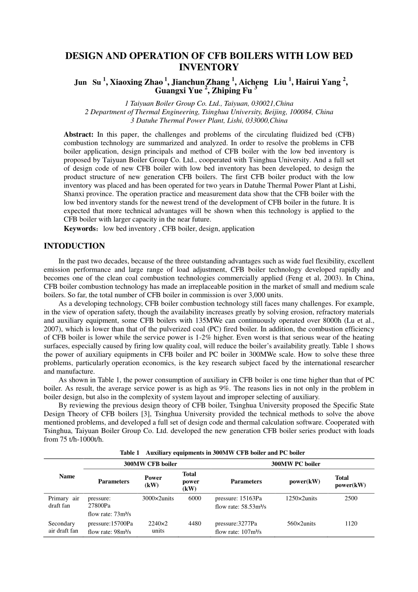 Pdf Design And Operation Of Cfb Boilers With Low Bed Inventory