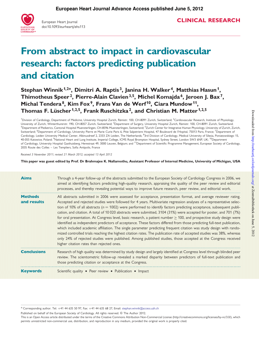 (PDF) From abstract to impact in cardiovascular research Factors
