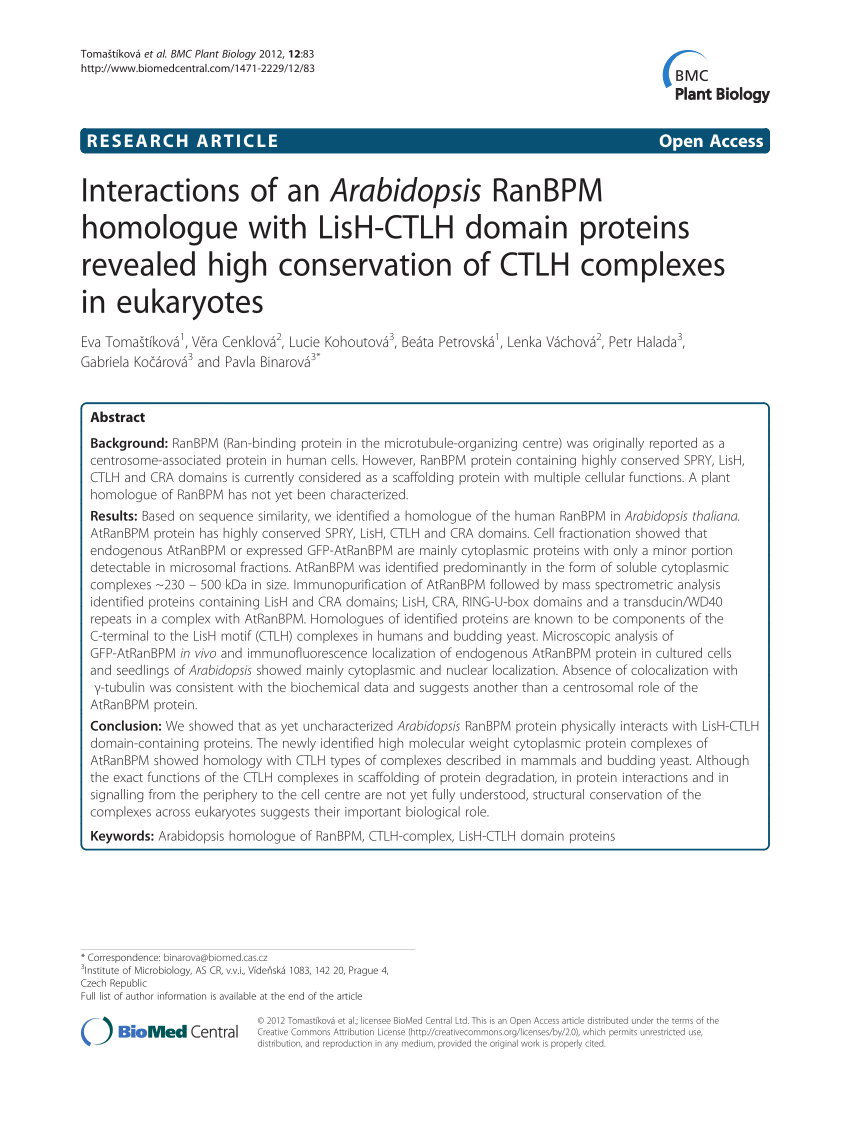 PDF) Interactions of an Arabidopsis RanBPM homologue with LisH ...