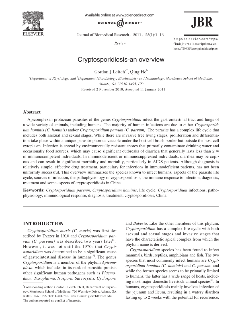 Pdf Cryptosporidiosis An Overview