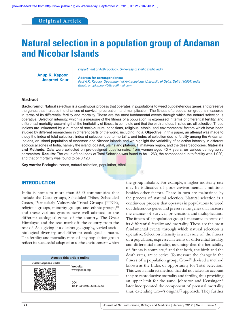 (PDF) Natural selection in a population group of Andaman and Nicobar