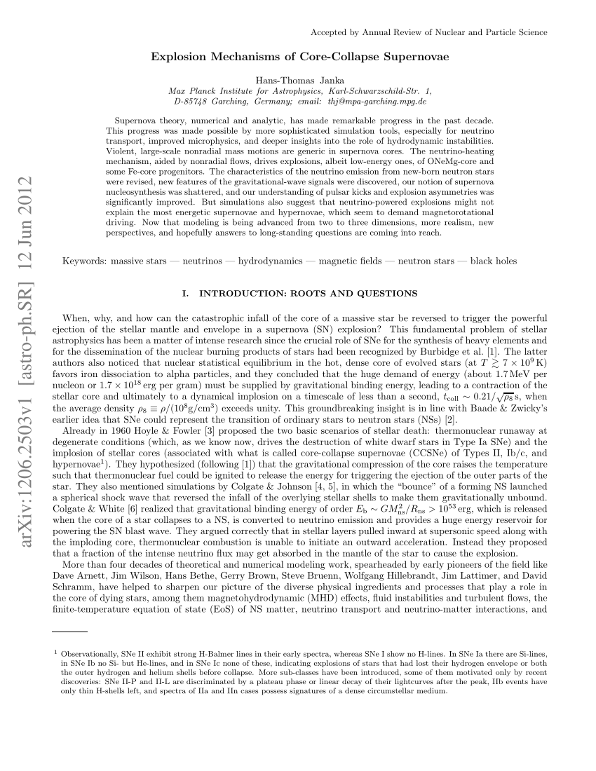 PDF) Explosion Mechanisms of Core-Collapse Supernovae