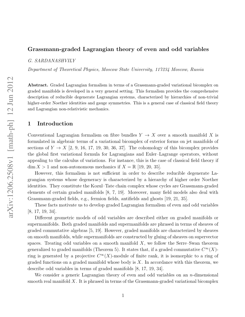 PDF) Grassmann-graded Lagrangian theory 