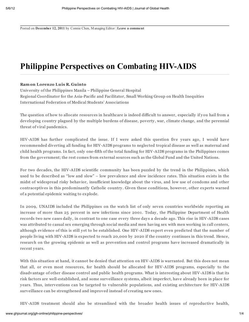 essay about hiv in the philippines