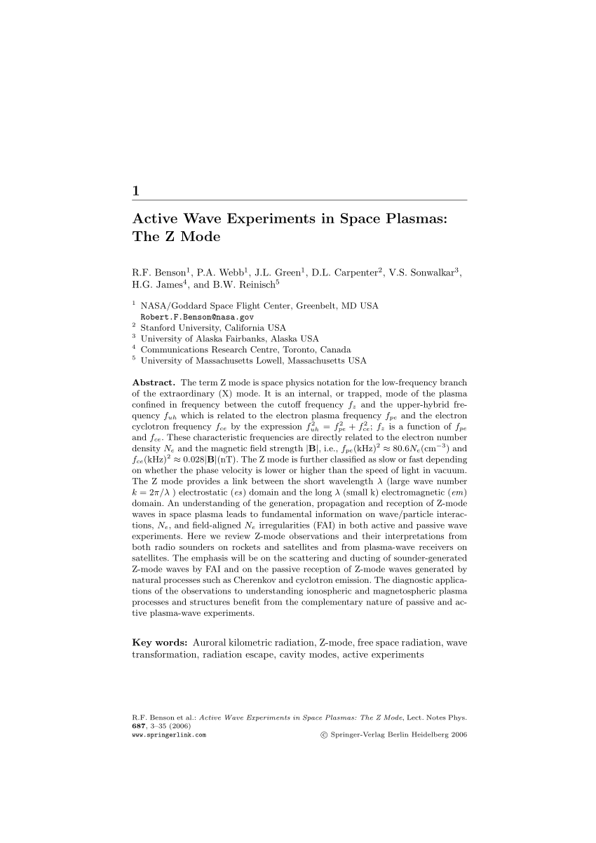 Pdf Active Wave Experiments In Space Plasmas The Z Mode