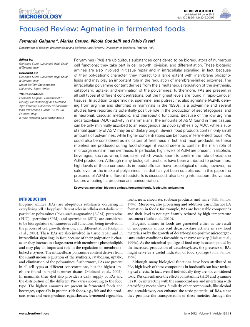 Pdf Focused Review Agmatine In Fermented Foods