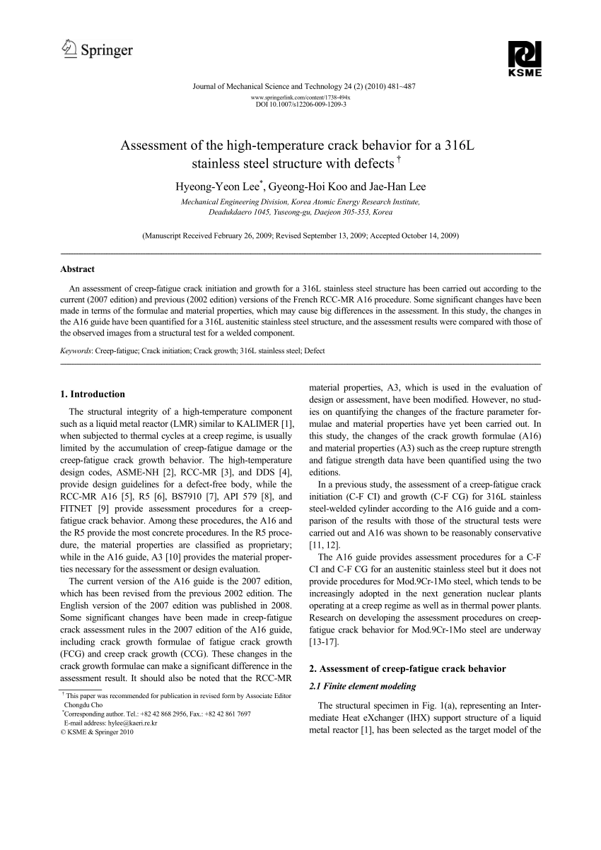 PDF) Assessment of the high-temperature crack behavior for a 316L