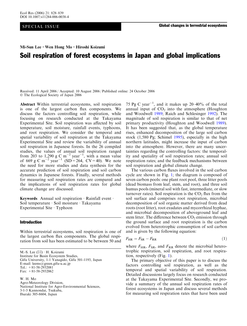 Pdf Soil Respiration Of Forest Ecosystems In Japan And Global Implications