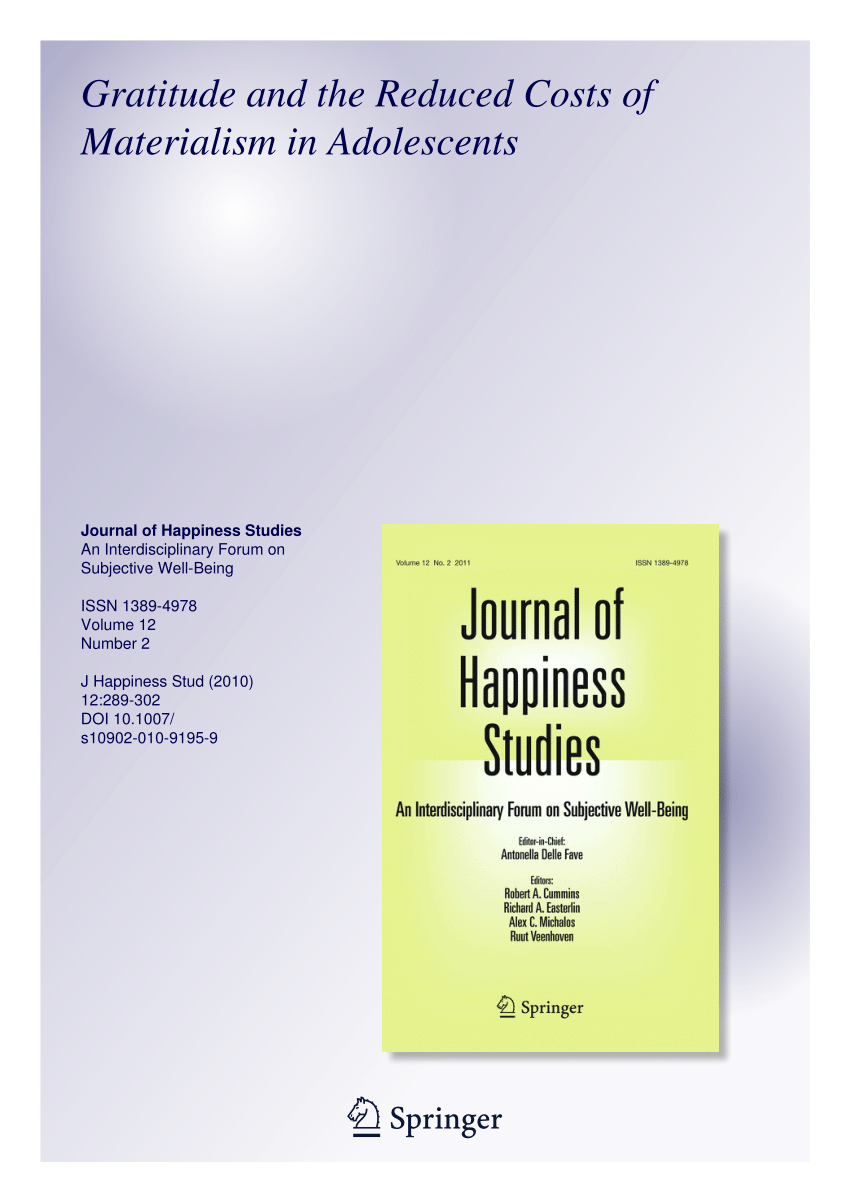 PDF Gratitude and the Reduced Costs of Materialism in Adolescents