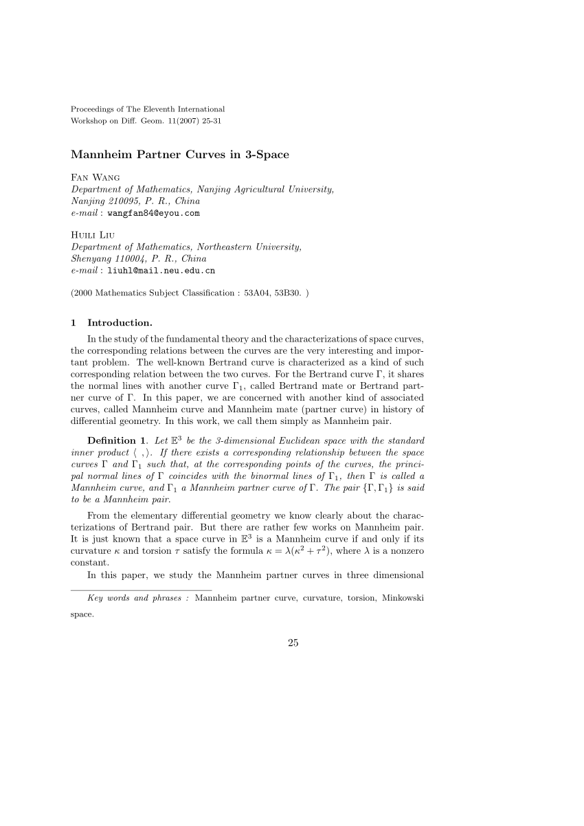 Pdf Mannheim Partner Curves In 3 Space