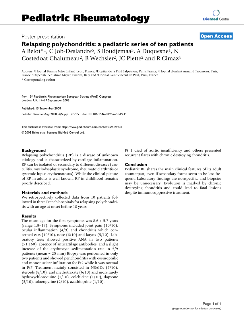 Pdf Relapsing Polychondritis A Pediatric Series Of Ten Patients