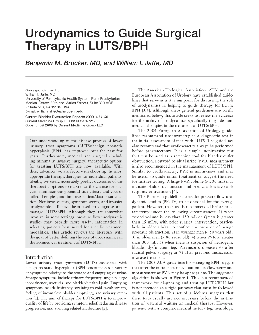 Pdf Urodynamics To Guide Surgical Therapy In Lutsbph 8695