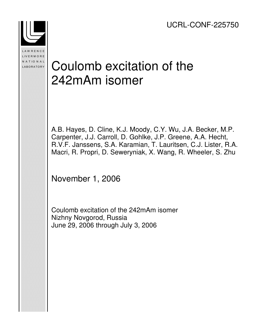Pdf Coulomb Excitation Of The 242 M Am Isomer