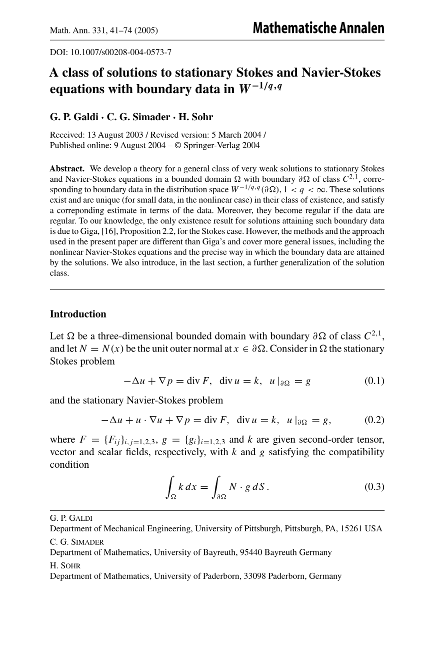 Pdf A New Class Of Weak Solutions Of The Navier Stokes Equations With Nonhomogeneous Data