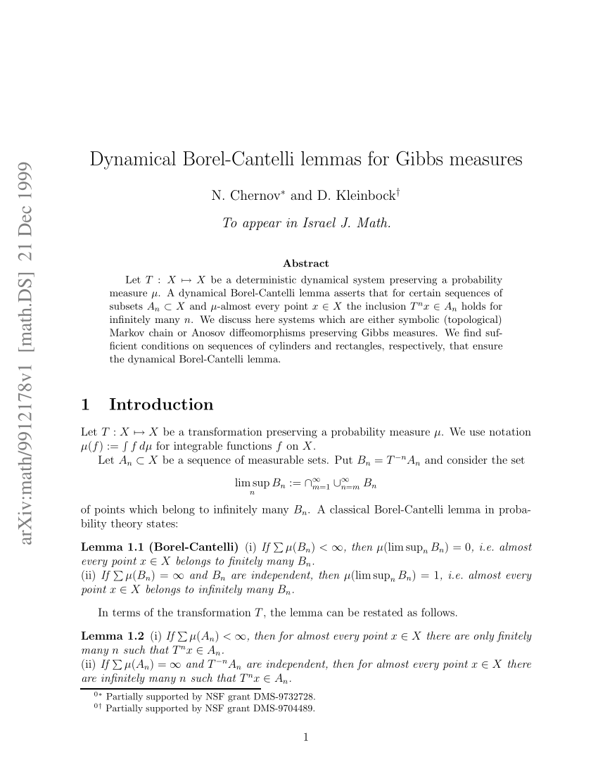 Pdf Dynamical Borel Cantelli Lemmas For Gibbs Measures