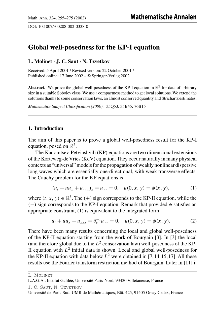 Pdf Global Well Posedness For The Kp I Equation