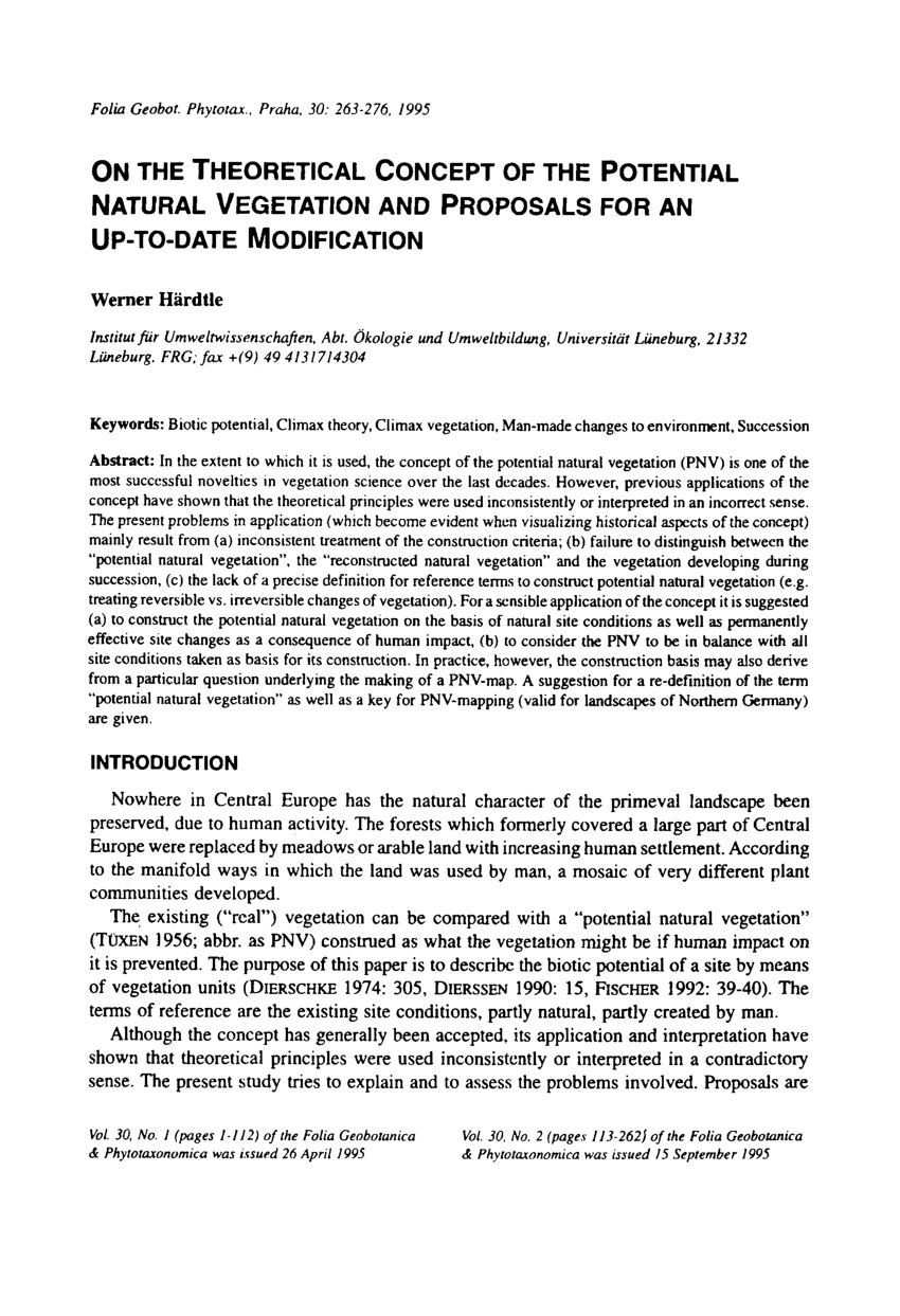 Pdf On The Theoretical Concept Of Potential Natural Vegetation And Proposals For An Up To Date 8557