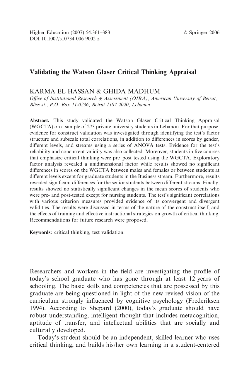 the watson glaser critical thinking appraisal