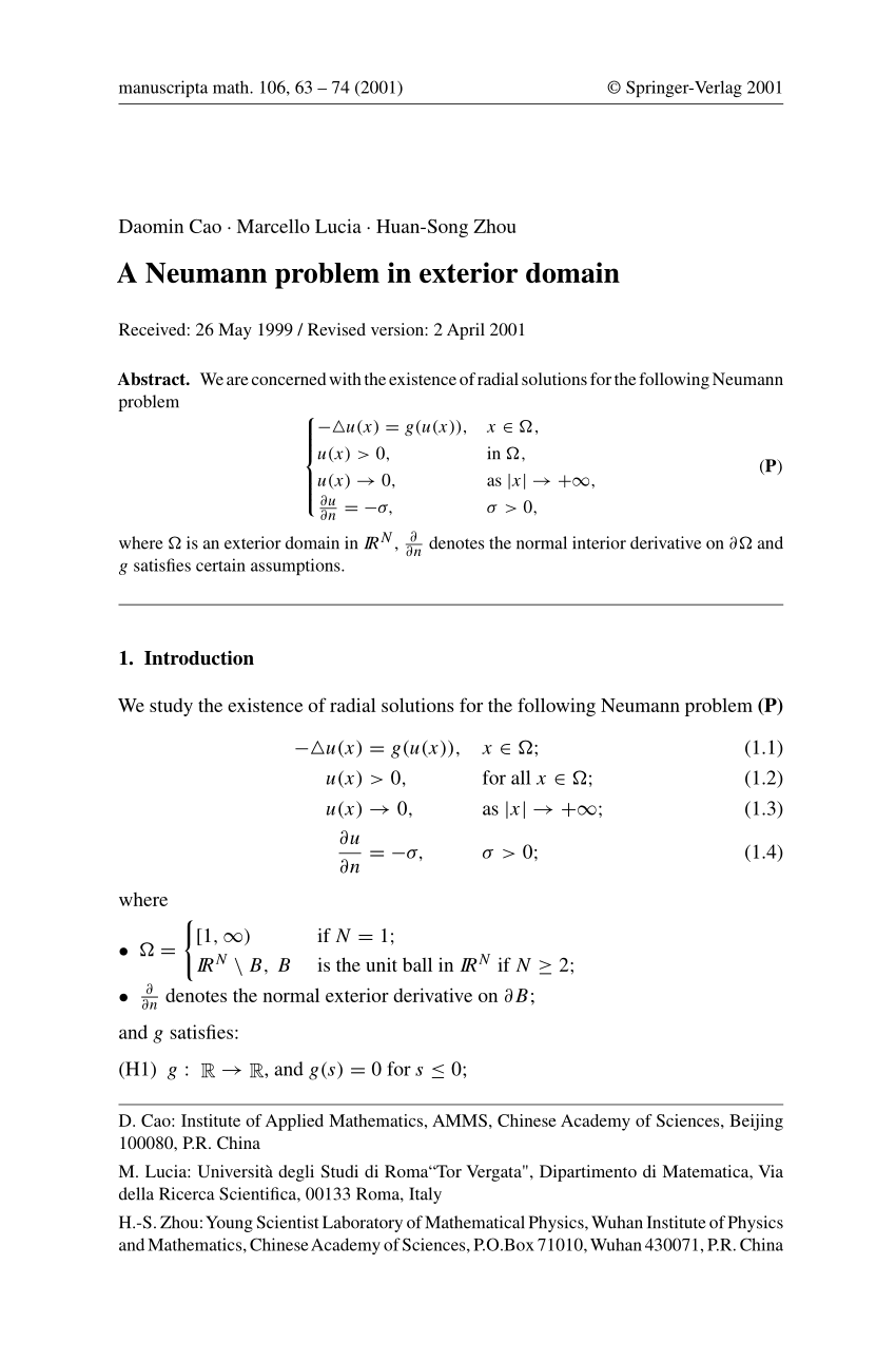 Pdf A Neumann Problem In Exterior Domain